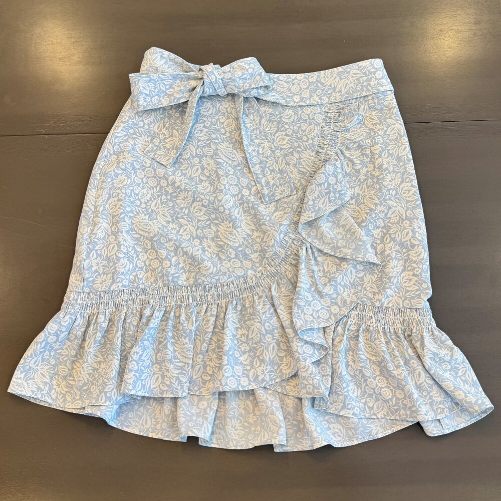Express Light Blue and White Floral Ruffle Skirt